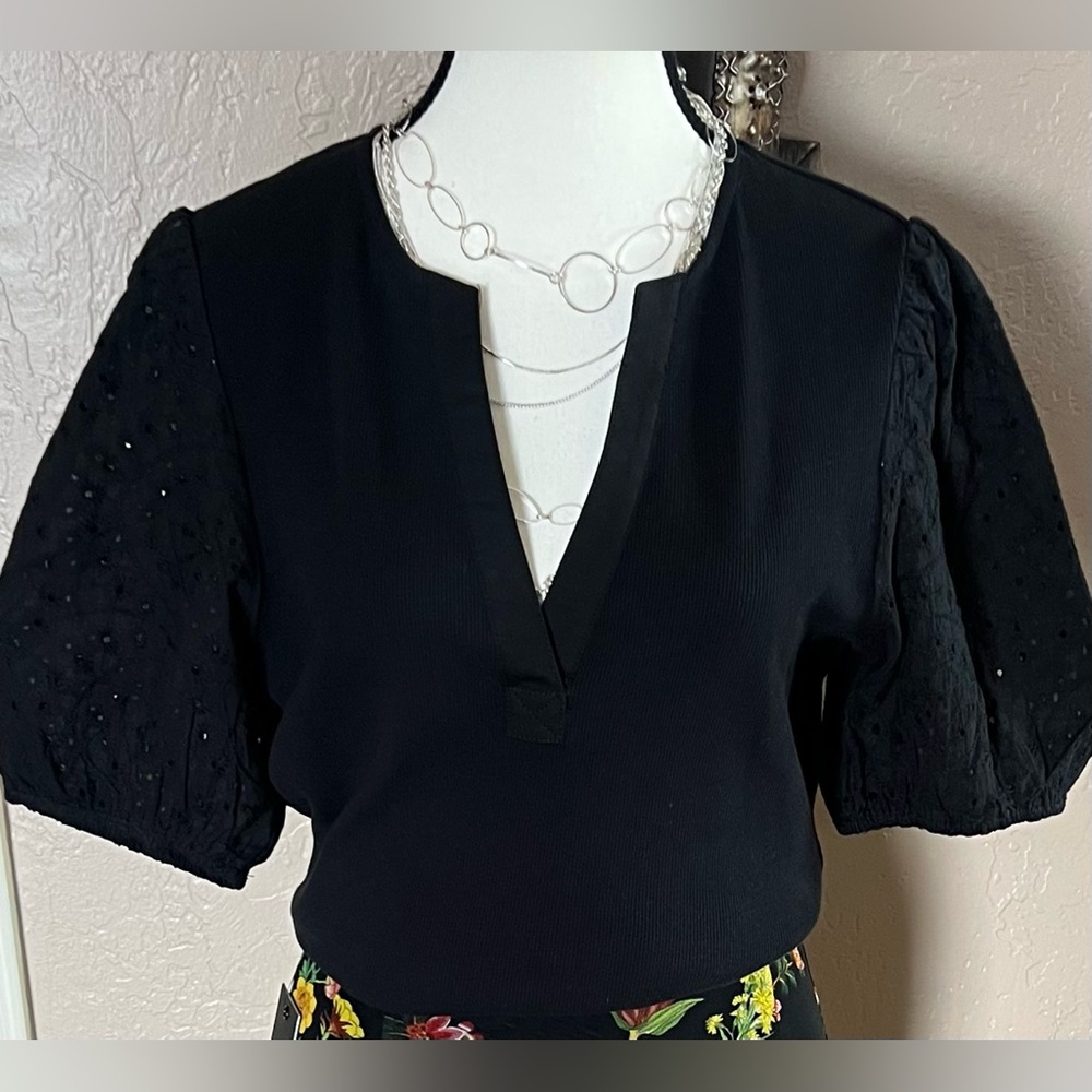 Dolan x Anthropologie Eyelet Puff Sleeve Tee